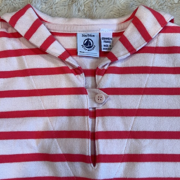 NWOT, Petit Bateau, salmon and white striped short sleeved sweater dress, 36 mos - Picture 2 of 3